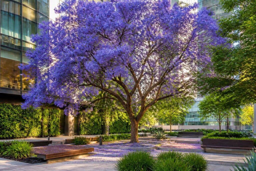 découvrez comment le jacaranda, avec ses magnifiques fleurs bleues, révolutionne nos jardins urbains en apportant couleur et fraîcheur à la ville.